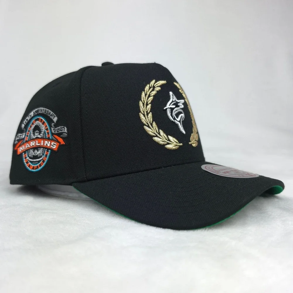 Florida‎ Marlins Mitchell & Ness MLB Pro Fit Snapback Hat Cap Ivy 3D Logo NWT